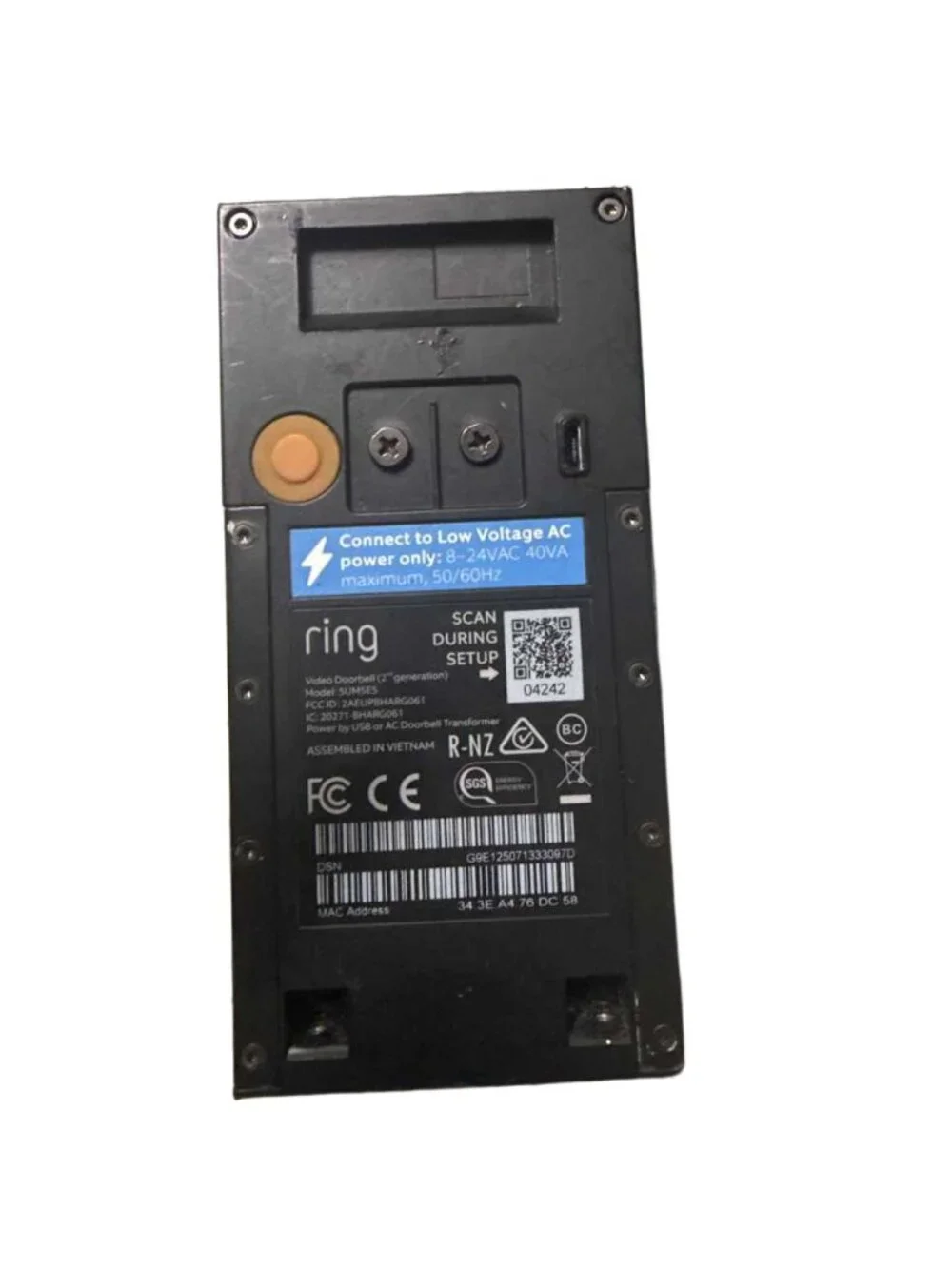 Ring Video Door Bell (2nd Gen) 5UM5E5 Bronze 1080p W/Anti-theft no drill mount